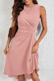 Elegant Solid Fold O Neck Dresses