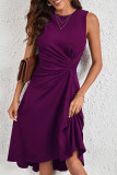 Elegant Solid Fold O Neck Dresses