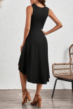 Elegant Solid Fold O Neck Dresses