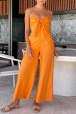 Casual Solid Pocket V Neck Loose Jumpsuits