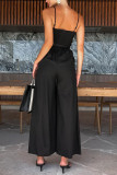 Casual Solid Pocket V Neck Loose Jumpsuits