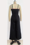 Casual Solid Pocket V Neck Loose Jumpsuits