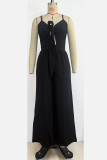 Casual Solid Pocket V Neck Loose Jumpsuits