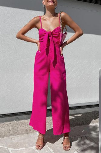 Casual Solid Pocket V Neck Loose Jumpsuits