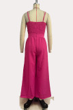 Casual Solid Pocket V Neck Loose Jumpsuits