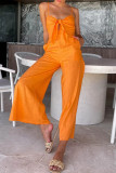 Casual Solid Pocket V Neck Loose Jumpsuits