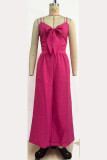 Casual Solid Pocket V Neck Loose Jumpsuits