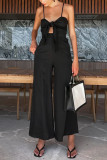 Casual Solid Pocket V Neck Loose Jumpsuits