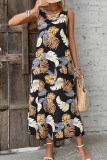 Casual Floral Pocket O Neck Vest Dresses