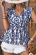 Casual Geometric Print Flounce V Neck Tops