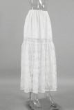 Elegant Solid Lace See-through Loose High Waist Type A Solid Color Bottoms