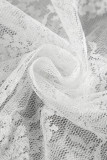 Elegant Solid Lace See-through Loose High Waist Type A Solid Color Bottoms