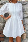 Daily Simplicity Solid Hook Flower O Neck A Line Dresses