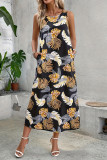 Casual Floral Pocket O Neck Vest Dresses