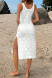 Sexy Vacation Solid Hollowed Out See-through Slit Swimwears Cover Up