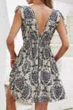 Elegant Floral Frenulum V Neck Sleeveless Dresses