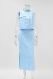 Elegant Simplicity Solid Buttons Slit O Neck Sleeveless Two Pieces