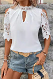 Casual Daily Solid Lace Patchwork Mandarin Collar Tops