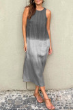 Casual Gradient Print Contrast O Neck Sleeveless Dresses