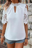 Casual Daily Solid Lace Patchwork Mandarin Collar Tops
