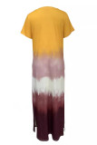 Casual Street Gradient Print Pocket Contrast V Neck Short Sleeve Short Sleeve Dress