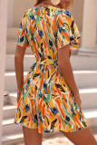 Casual Geometric Print Bandage Contrast V Neck Loose Rompers
