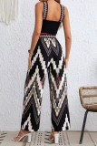 Casual Vintage Color Lump Print Contrast Halter Sleeveless Two Pieces