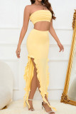 Sexy Solid Slit Stringy Selvedge O Neck Sleeveless Two Pieces