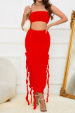 Sexy Solid Slit Stringy Selvedge O Neck Sleeveless Two Pieces