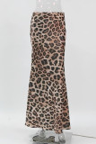 Vintage Elegant Leopard Without Belt Regular High Waist Full Print Bottoms