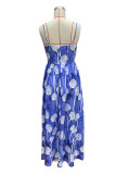 Floral Print Pocket V Neck Sling Dresses