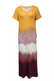 Casual Street Gradient Print Pocket Contrast V Neck Short Sleeve Short Sleeve Dress