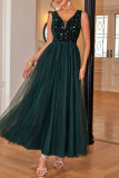 Elegant Formal Solid Sequins V Neck Evening Dresses