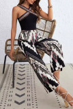 Casual Vintage Color Lump Print Contrast Halter Sleeveless Two Pieces
