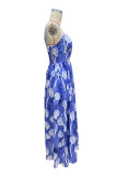 Floral Print Pocket V Neck Sling Dresses