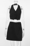 Elegant Simplicity Solid Buttons V Neck Sleeveless Two Pieces