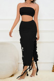 Sexy Solid Slit Stringy Selvedge O Neck Sleeveless Two Pieces