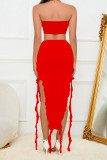 Sexy Solid Slit Stringy Selvedge O Neck Sleeveless Two Pieces