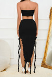 Sexy Solid Slit Stringy Selvedge O Neck Sleeveless Two Pieces
