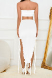 Sexy Solid Slit Stringy Selvedge O Neck Sleeveless Two Pieces