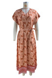 Casual Vacation Floral Print Bandage V Neck Beach Short Sleeve Dress