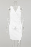 Daily Solid Color Lace Up V Neck Sleeveless Two Pieces