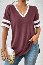 Daily Colorblock Patchwork Contrast V Neck T-Shirts