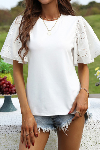 Casual Daily Solid Color Hollow Out O Neck T-Shirts