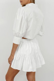 Casual Daily Solid Color Buttons Ruffle Mandarin Collar Half Sleeve Two Pieces