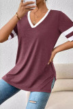 Daily Colorblock Patchwork Contrast V Neck T-Shirts