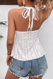 Sexy Solid Color Hollow Out Lace Up Halter Tops