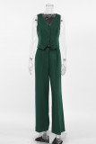 Casual Business Wear Solid Color Pocket Buttons V Neck Sleeveless Two Pieces