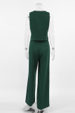 Casual Business Wear Solid Color Pocket Buttons V Neck Sleeveless Two Pieces