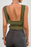Sexy Solid Color Irregular Stringy Selvedge U Neck Tops